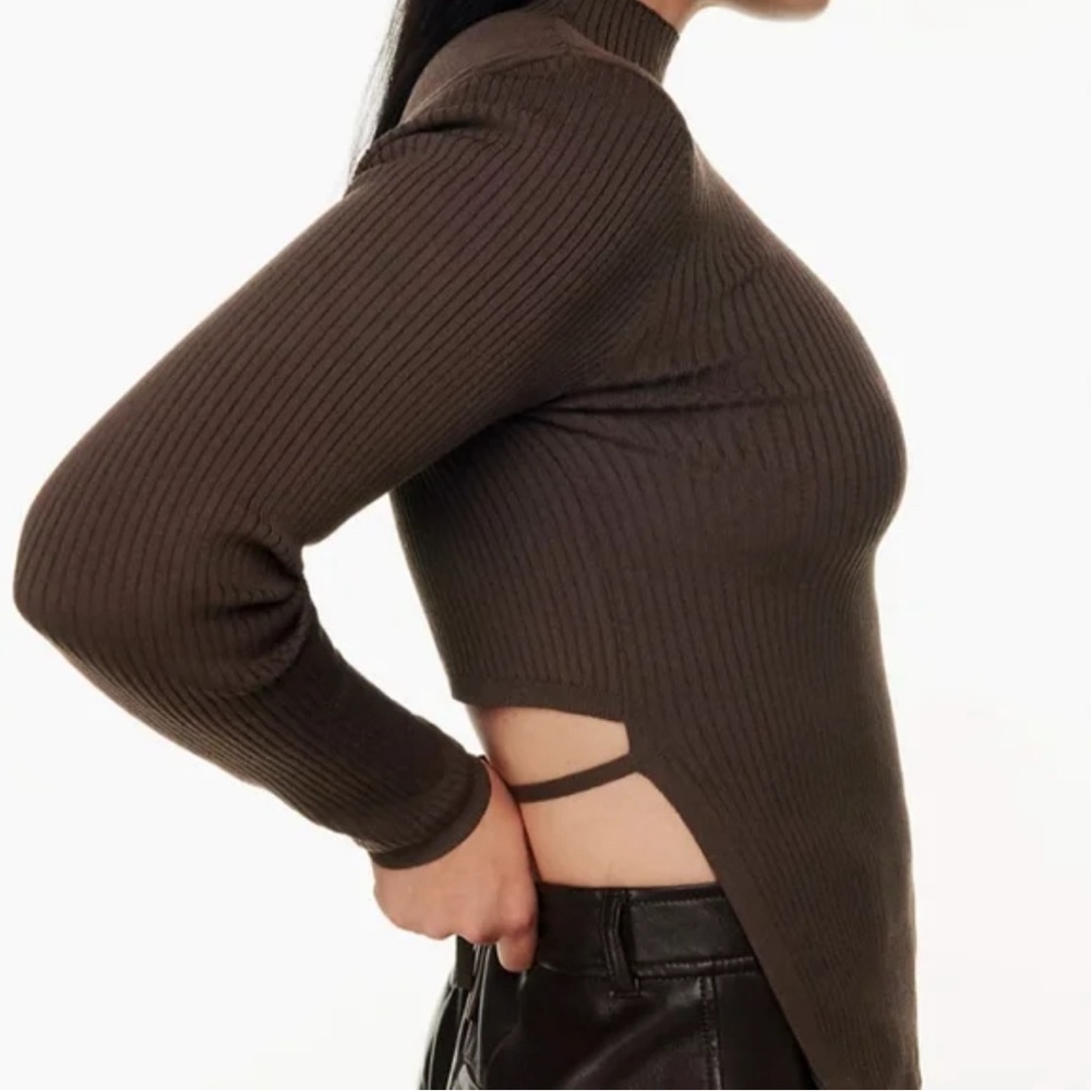 BABATON Aritzia Brown Sculpt Knit Tie-Back Long sleeve